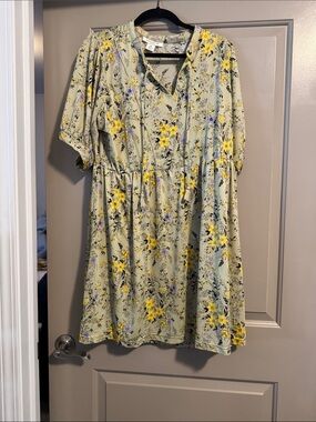 Skye's the Limit Sage Floral Mini Dress with Yellow Accents